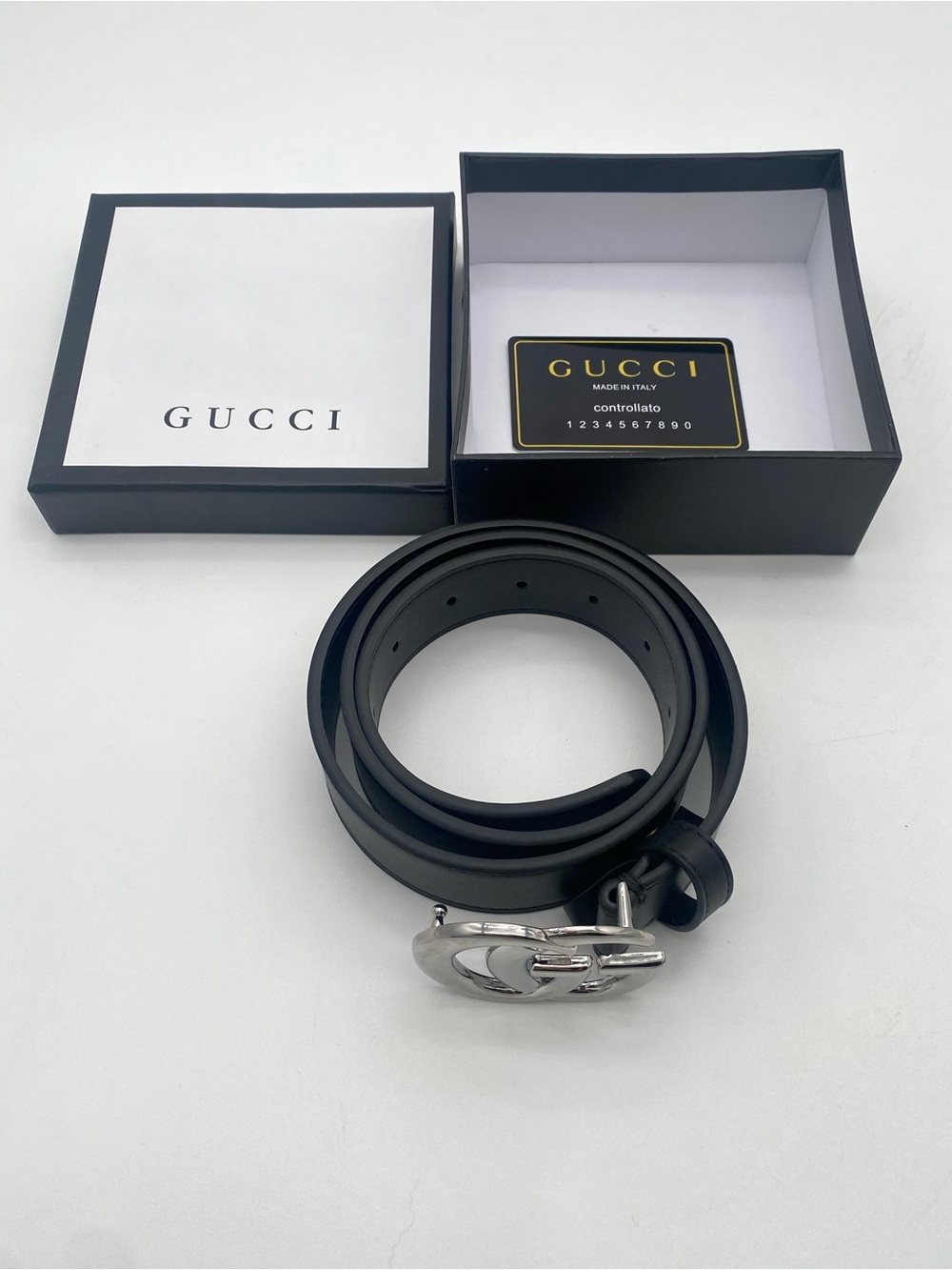 Gucci Black Leather Belt with Gold GG Marmont Buckle- 100 L W Box & Dustbag - Picture 9 of 16